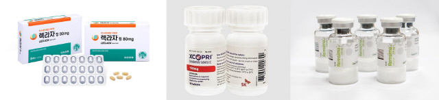 유한양행 '렉라자정', SK바이오팜, 뇌전증 치료제 세노바메이트, 셀트리온 램시마. 각사 제공.